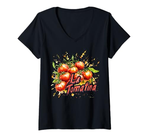 Damen La Tomatina bringt die Freude an Einer legendären Feier T-Shirt mit V-Ausschnitt Damen La Tomatina bringt die Freude an Einer legendären Feier T-Shirt mit V-Ausschnitt von La Tomatina Ein Festival mit Spaß und