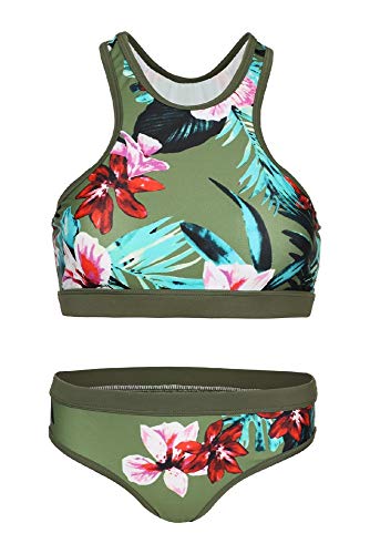 La-V Mädchen Bikini Zweiteilig Sport Flower Olivgrün B165/Größe 140/146 von La-V