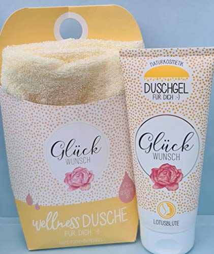 LaVida Relax-Geschenk-Set, Wellness Dusche,"Glückwunsch", Duschgel- zertifizierte Naturkosmetik mit einem Handtuch aus Bio-Baumwolle von La Vida