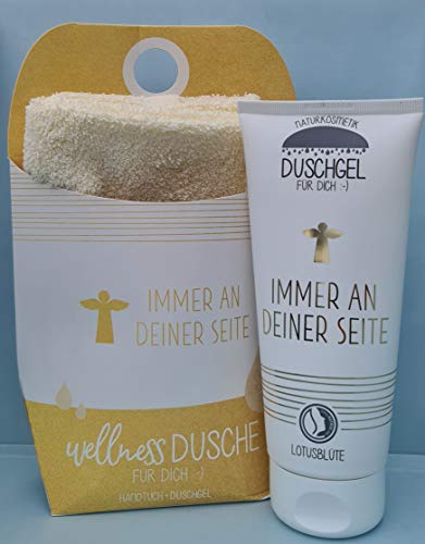 LaVida Relax-Geschenk-Set, Wellness Dusche,"Immer an Deiner Seite", Duschgel- zertifizierte Naturkosmetik mit einem Handtuch aus Bio-Baumwolle von La Vida