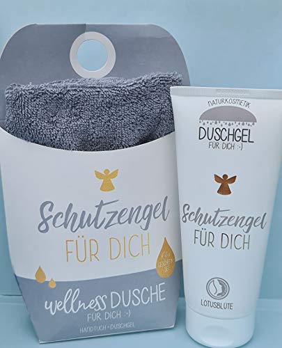 LaVida Relax-Geschenk-Set, Wellness Dusche,"Schutzengel für Dich", Duschgel- zertifizierte Naturkosmetik mit einem Handtuch aus Bio-Baumwolle von La Vida