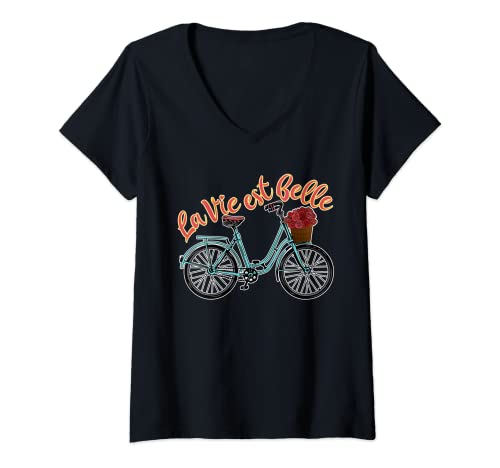 Damen La Vie Est Belle Französisches Fahrrad Frankreich Liebhaber Francophile T-Shirt mit V-Ausschnitt von La Vie Est Belle French Francophile Design