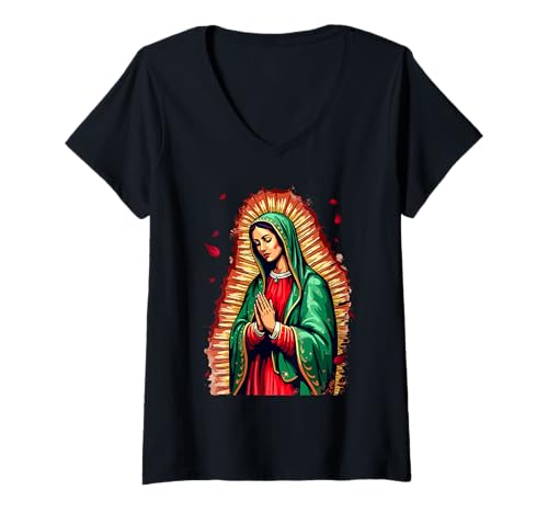 Damen La Virgen De Guadalupe Mexikanisch Chicana Latina T-Shirt mit V-Ausschnitt Damen La Virgen De Guadalupe Mexikanisch Chicana Latina T-Shirt mit V-Ausschnitt von La Virgen De Guadalupe Mexican Chicana Latina