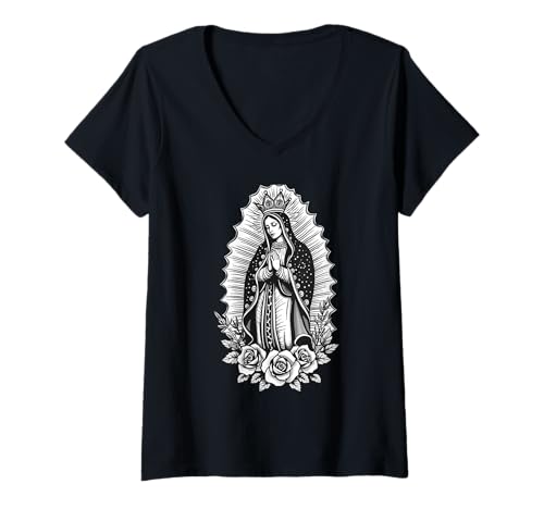 Damen La Virgen De Guadalupe Symbol des christlichen Glaubens T-Shirt mit V-Ausschnitt Damen La Virgen De Guadalupe Symbol des christlichen Glaubens T-Shirt mit V-Ausschnitt von La Virgen de Guadalupe Mexican Chicana Latina