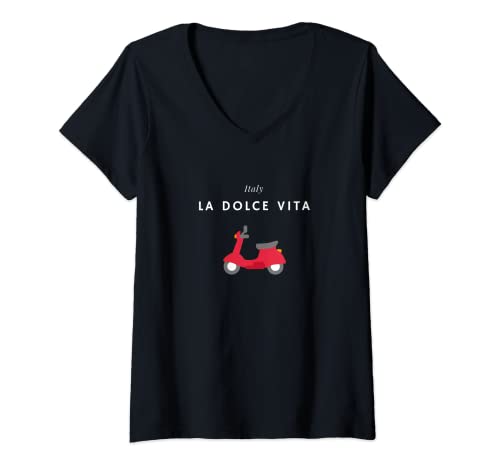 Damen La Dolce Vita - Italy, Roller, Scooter, Italien Urlaub T-Shirt mit V-Ausschnitt Damen La Dolce Vita - Italy, Roller, Scooter, Italien Urlaub T-Shirt mit V-Ausschnitt von La dollste Vita, Lebe den italienischen Lifestyle