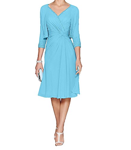 La_mia Braut Damen Blau Chiffon Knielang Abendkleider Brautmutterkleider Festlichkleider mit Bolero-38 Blau von La_mia Braut