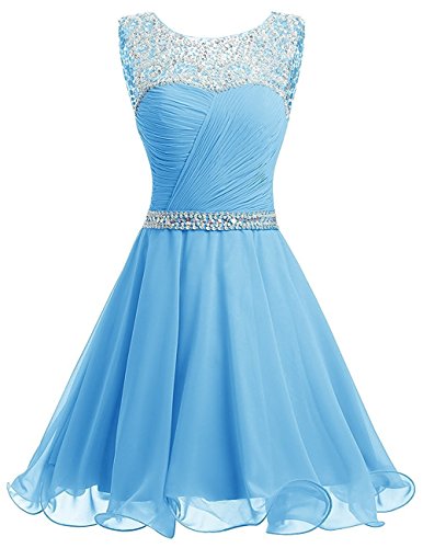 La_mia Braut Damen Blau Chiffon Pailletten Kurzes Jugendweihe Kleider Abendkleider Partykleider Festlichkleider-36 Blau von La_mia Braut