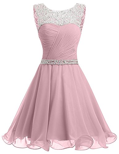 La_mia Braut Damen Hell Rosa Chiffon Pailletten Kurzes Jugendweihe Kleider Abendkleider Partykleider Festlichkleider-40 Hell Rosa von La_mia Braut