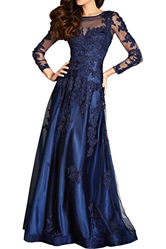 La_mia Braut Damen Langarm Spitze Abendkleider Ballkleider Formal Festlichkleider Brautmutterkleider Lang -42 Dunkel Blau von La_mia Braut