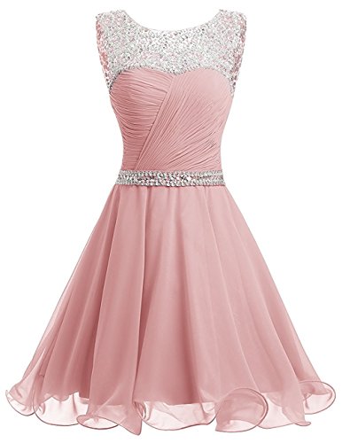 La_mia Braut Damen Perlen Rosa Chiffon Pailletten Kurzes Jugendweihe Kleider Abendkleider Partykleider Festlichkleider-40 Perlen Rosa von La_mia Braut