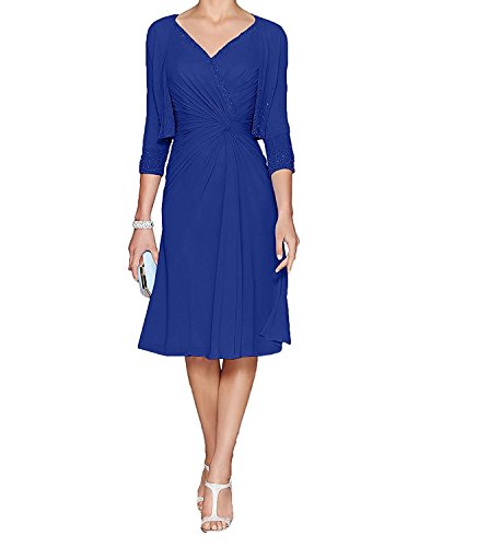 La_mia Braut Damen Royal Blau Chiffon Knielang Abendkleider Brautmutterkleider Festlichkleider mit Bolero-50 Royal Blau von La_mia Braut