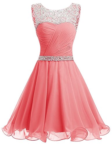 La_mia Braut Damen Wassermelon Chiffon Pailletten Kurzes Jugendweihe Kleider Abendkleider Partykleider Festlichkleider-34 Wassermelon von La_mia Braut