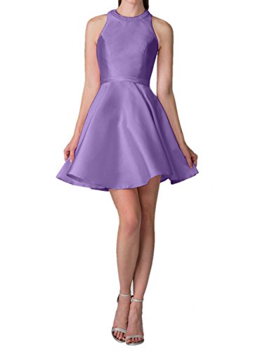 La_mia Braut Festlich Mini Kurzes Satin Abendkleider Cocktailkleider Jugendweihe Kleider Partykleider Tanzenkleider -52 Violett von La_mia Braut