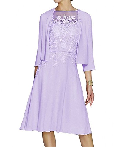 La_mia Braut Knielang Kurzes Spitze Abendkleider Hochzeits Brautmutterkleider Partykleider mit Chiffon Langarm Jaket-40 Lilac von La_mia Braut