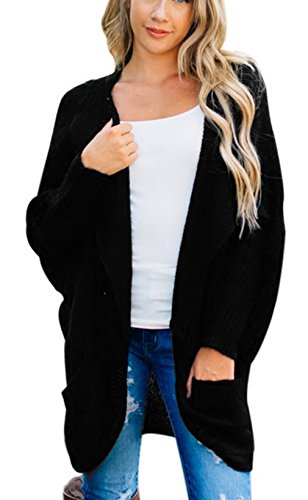 La vogue Damen Strickjacke Oversize Fledermaus Cardigan Casual Strickmantel Schwarz L von La vogue