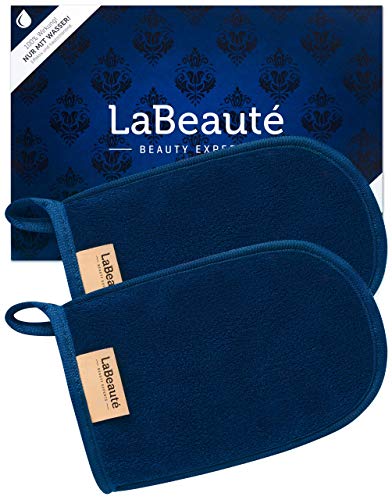 LaBeauté Abschminkhandschuh Mikrofaser (2 Stück, 20x13 cm) waschbar und wiederverwendbar, Make Up Entferner Glove, Abschmink Handschuh, zum Gesicht Abschminken & Gesichtsreinigung (navy) von LaBeauté