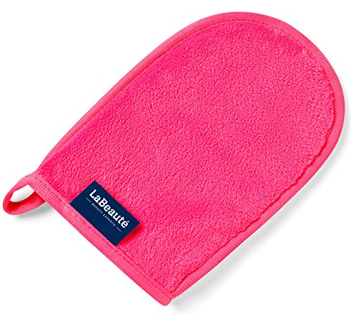 LaBeauté Abschminkhandschuh Mikrofaser (20x13 cm) waschbar und wiederverwendbar, Make Up Entferner Glove, Abschmink Handschuh, zum Gesicht Abschminken & Gesichtsreinigung (pink) von LaBeauté
