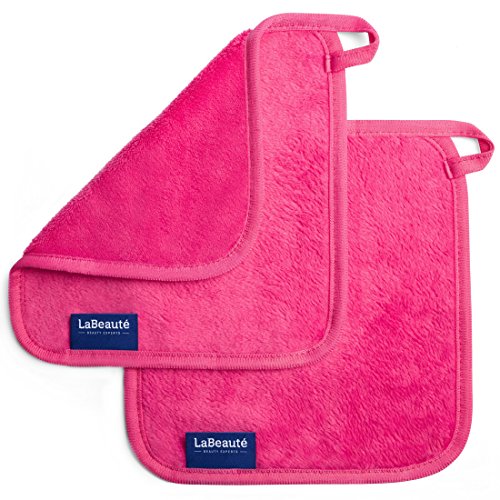 LaBeauté Abschminktücher Mikrofaser (2 Stück, 21x21 cm) waschbar und wiederverwendbar, Make Up Entferner Pads, Microfaser Abschminkpads, zum Gesicht Abschminken & Gesichtsreinigung (pink) von LaBeauté