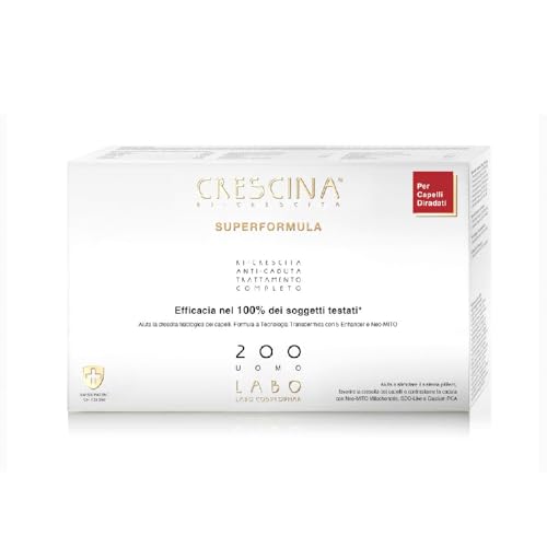 Crescina Transdermic Super Formel für Wachstum und gegen Haarausfall, doppelte Behandlung für die Haare, 200 für Herren, 20 Ampullen (10 + 10) von LaBo