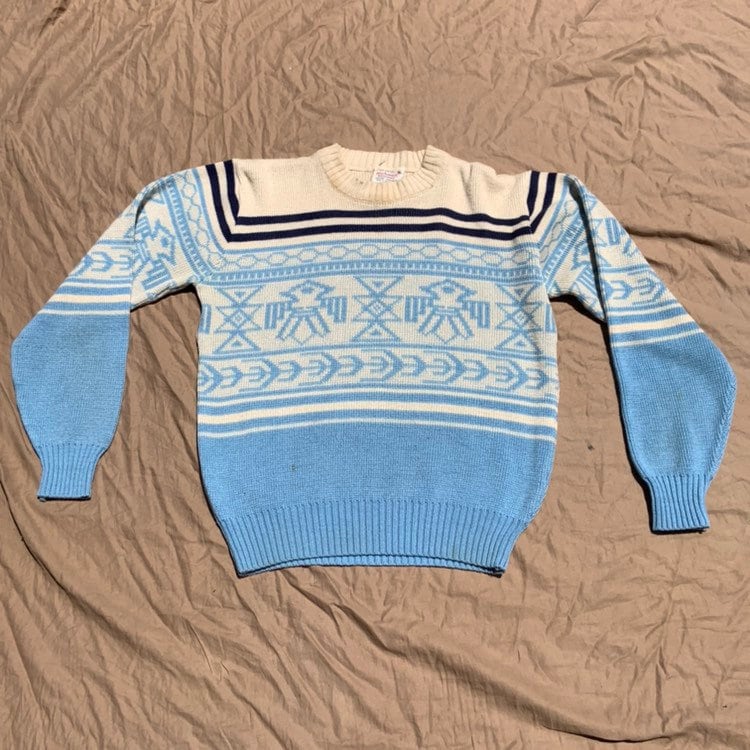 1960 Creme Und Baby Blau Ski Pullover von LaBombaVintage