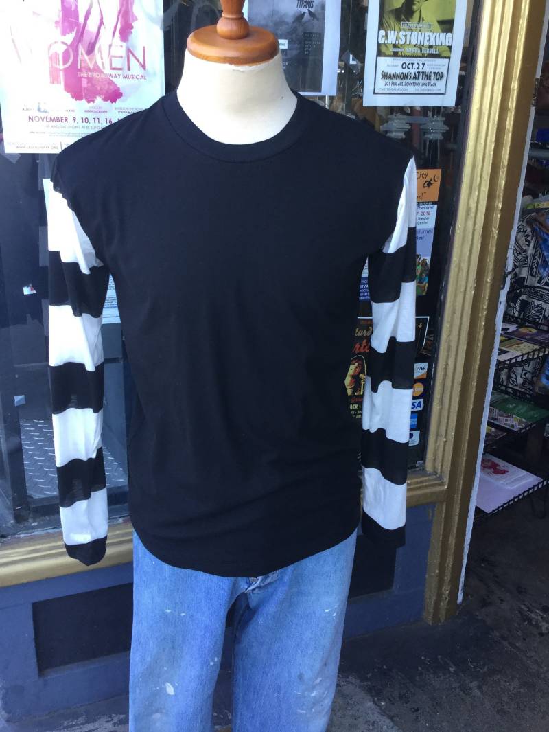 Avalos T Shirt Schwarz Weiß Langarm Motorrad Rockabilly Streifen von LaBombaVintage