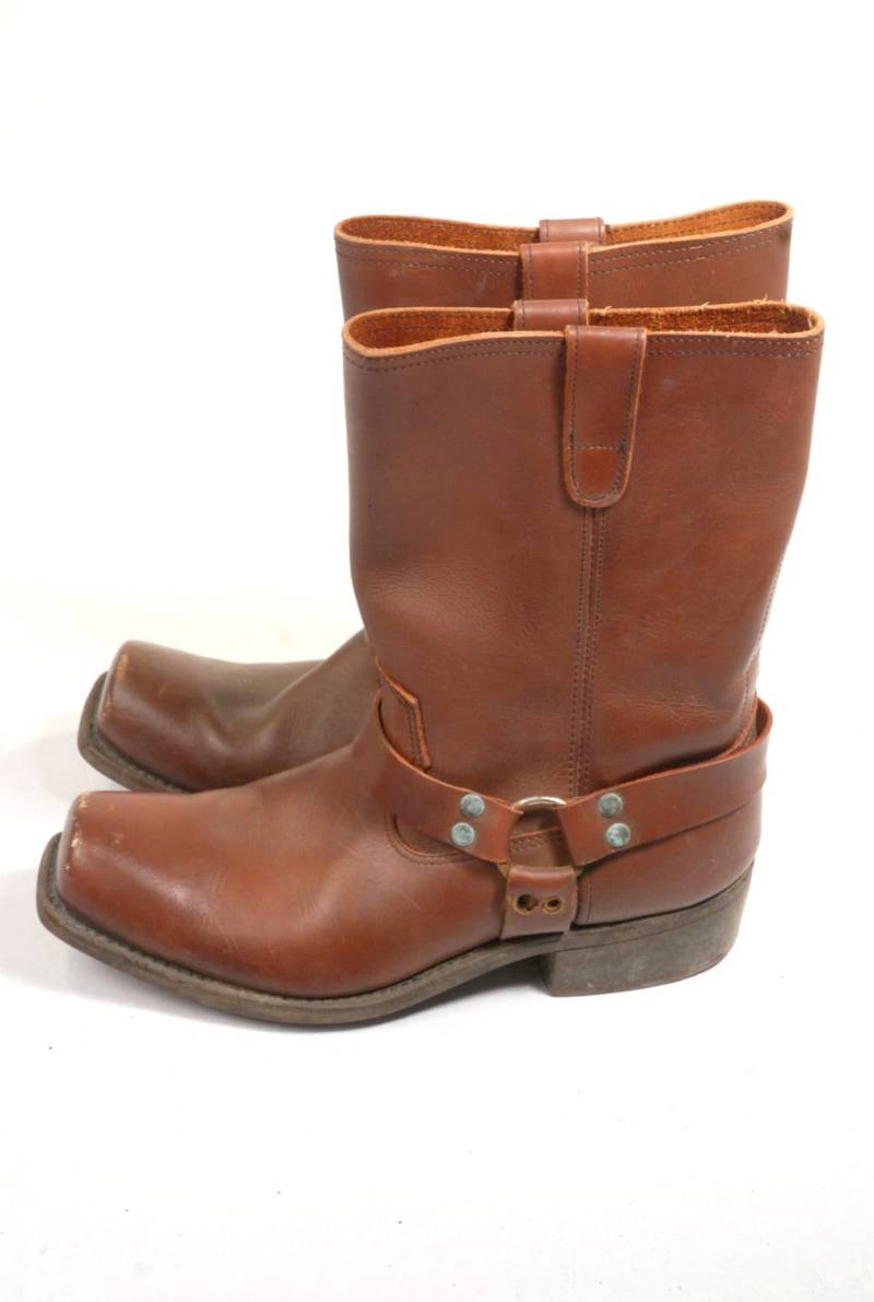 Verkauf Herren Motorradstiefel/Braune Lederschuhe Vintage Buckle Boots Moto Schuhe 11 Größe von LaBombaVintage