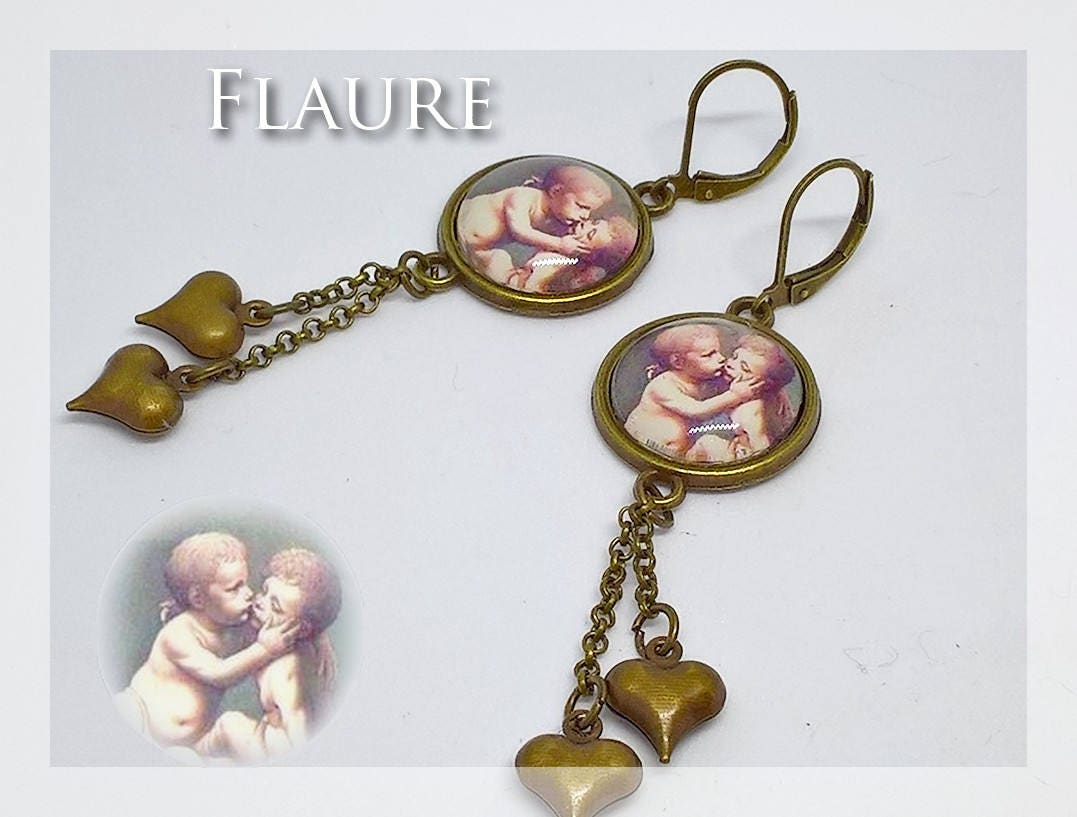 Bronze - Und Cabochon-Ohrringe "Putti", Cabochon-Schmuck, Cabochon, Geschenkidee, Putti, Cherub von LaBoutiquedeFlaure