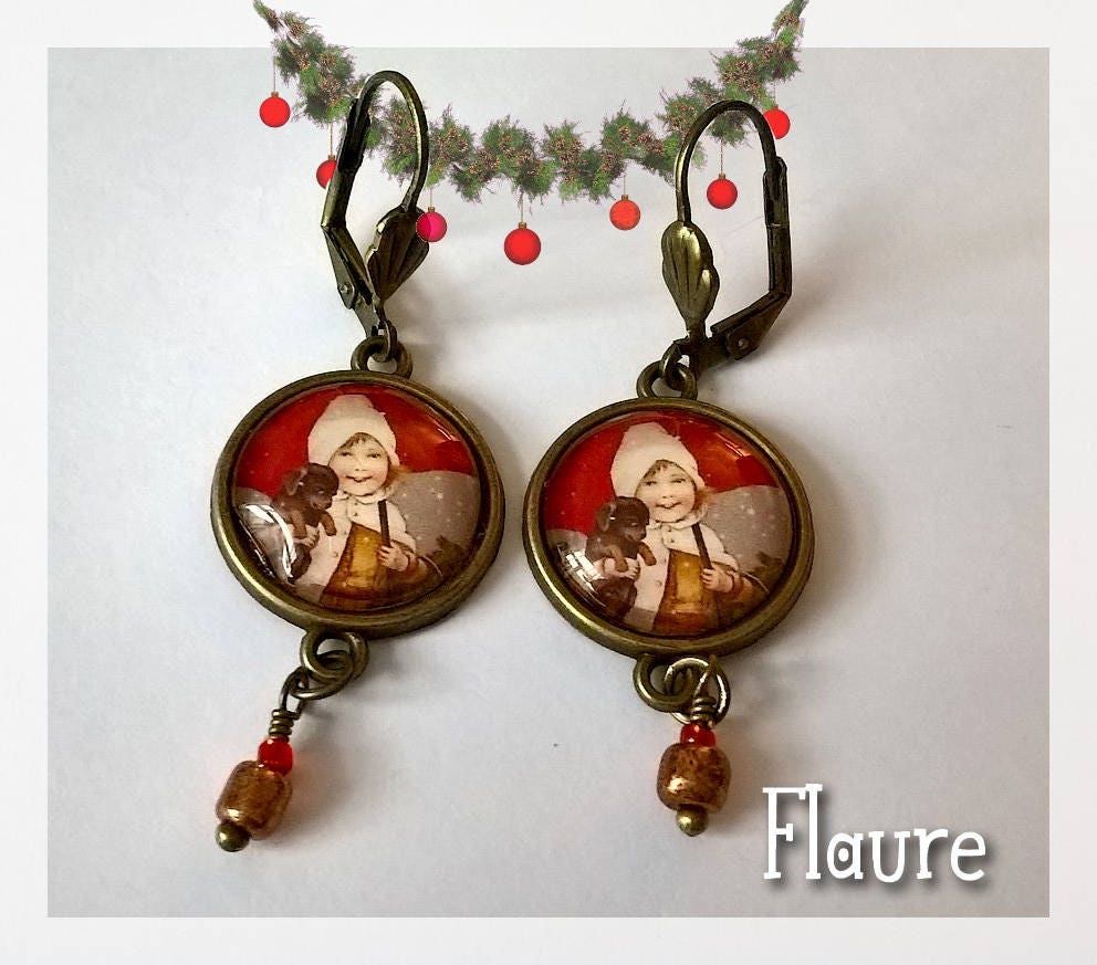 Cabochon-Ohrringe „Weihnachtliche Zärtlichkeit" von LaBoutiquedeFlaure