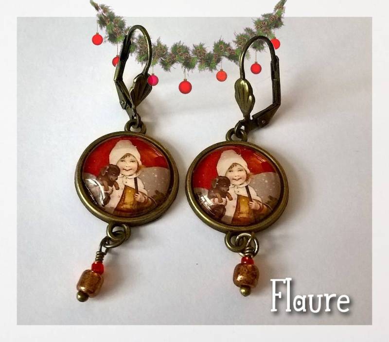 Cabochon-Ohrringe „Weihnachtliche Zärtlichkeit" von LaBoutiquedeFlaure