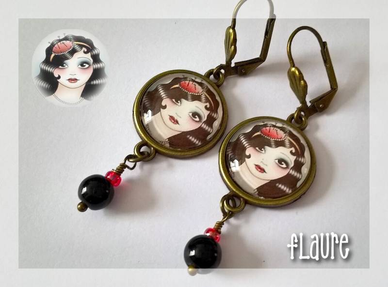 Cabochon-Ohrringe "La Couturiere", Cabochon-Schmuck, Tattoo-Schmuck, Retro-Ohrringe, Geschenkschmuck, Cabochons von LaBoutiquedeFlaure