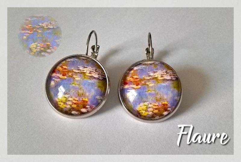 Cabochon-Ohrringe "Monets Garten", Schläfer, Monet, Gemälde, Cabochons, Cabochon-Schmuck, Geschenkidee Cabochon-Ohrringe "Monets Garten", Schläfer, Monet, Gemälde, Cabochons, Cabochon-Schmuck, Geschenkidee von LaBoutiquedeFlaure