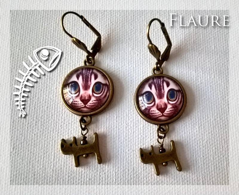 "Cat 2" Cabochon Ohrringe, Schmuck, Cabochon, Katze, Katzenschmuck, Geschenkschmuck von LaBoutiquedeFlaure