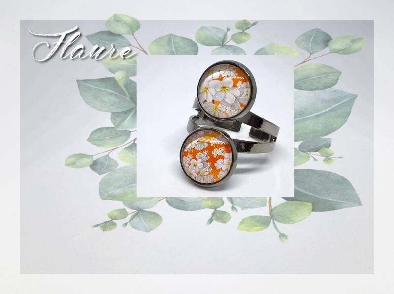 Doppel "Jasmin" Cabochonring, Cabochon Ring, Schmuck, Cabochon, Geschenk-Schmuck, Blumen, Blumenschmuck, Jasmin von LaBoutiquedeFlaure