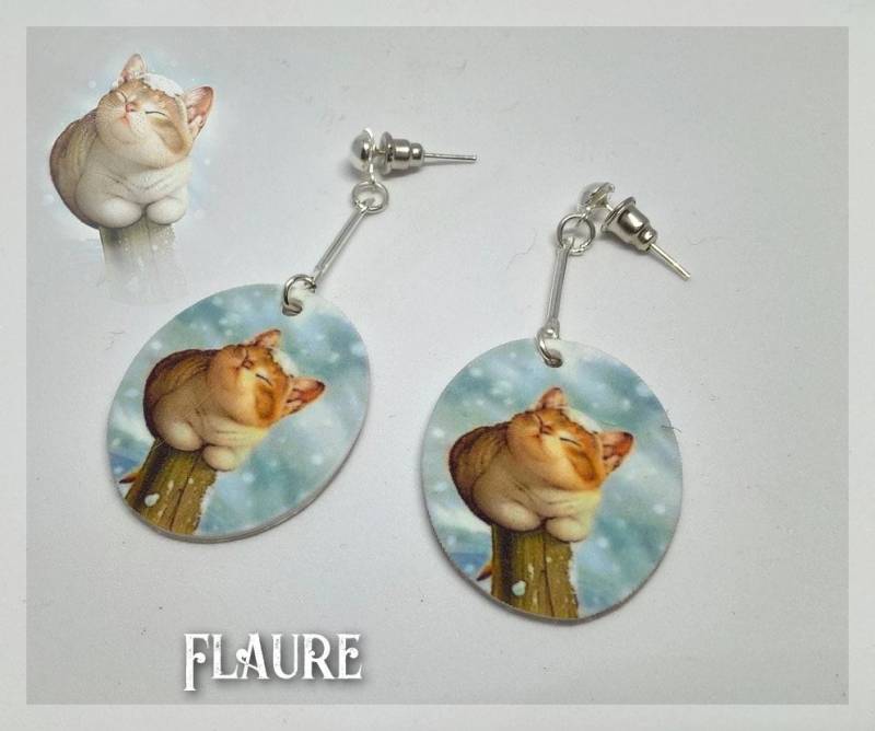 "Eine Katze Im Winter" Ohrringe, Katzenschmuck, Katze, Katzenohrringe, Geschenkidee von LaBoutiquedeFlaure