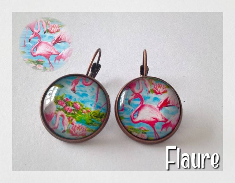 Flamingo-Schläferohrringe, Schläfer, Cabochon-Schmuck, Cabochon-Ohrringe, Flamingos, Flamingo-Schmuck von LaBoutiquedeFlaure