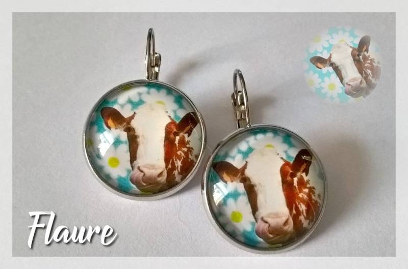 Große Cabochon-Ohrringe „Daisy Cow" von LaBoutiquedeFlaure