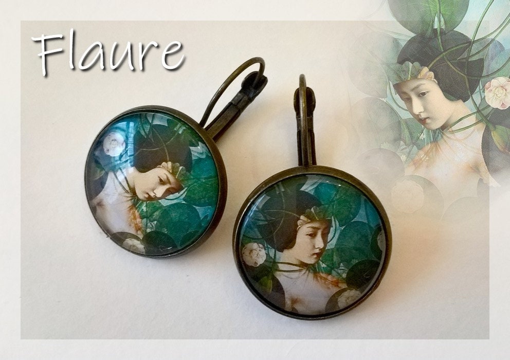 Schlafende Ohrringe Cabochons "Marsh Girl", Cabochon Ohrringe, Cabochons, Geschenk-Schmuck, Schmuck von LaBoutiquedeFlaure