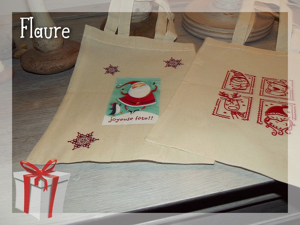 Set Mit Zwei Weihnachtsgeschenktüten Aus Baumwolle 4 von LaBoutiquedeFlaure