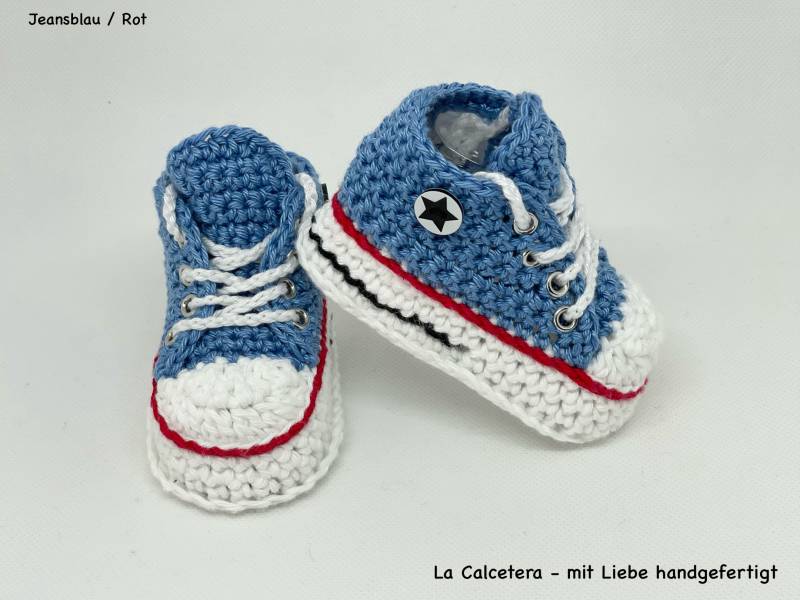 Turnschuhe Sneaker Babyschuhe Jeans Blau Gehäkelt Turnschuhe Sneaker Babyschuhe Jeans Blau Gehäkelt von LaCalcetera