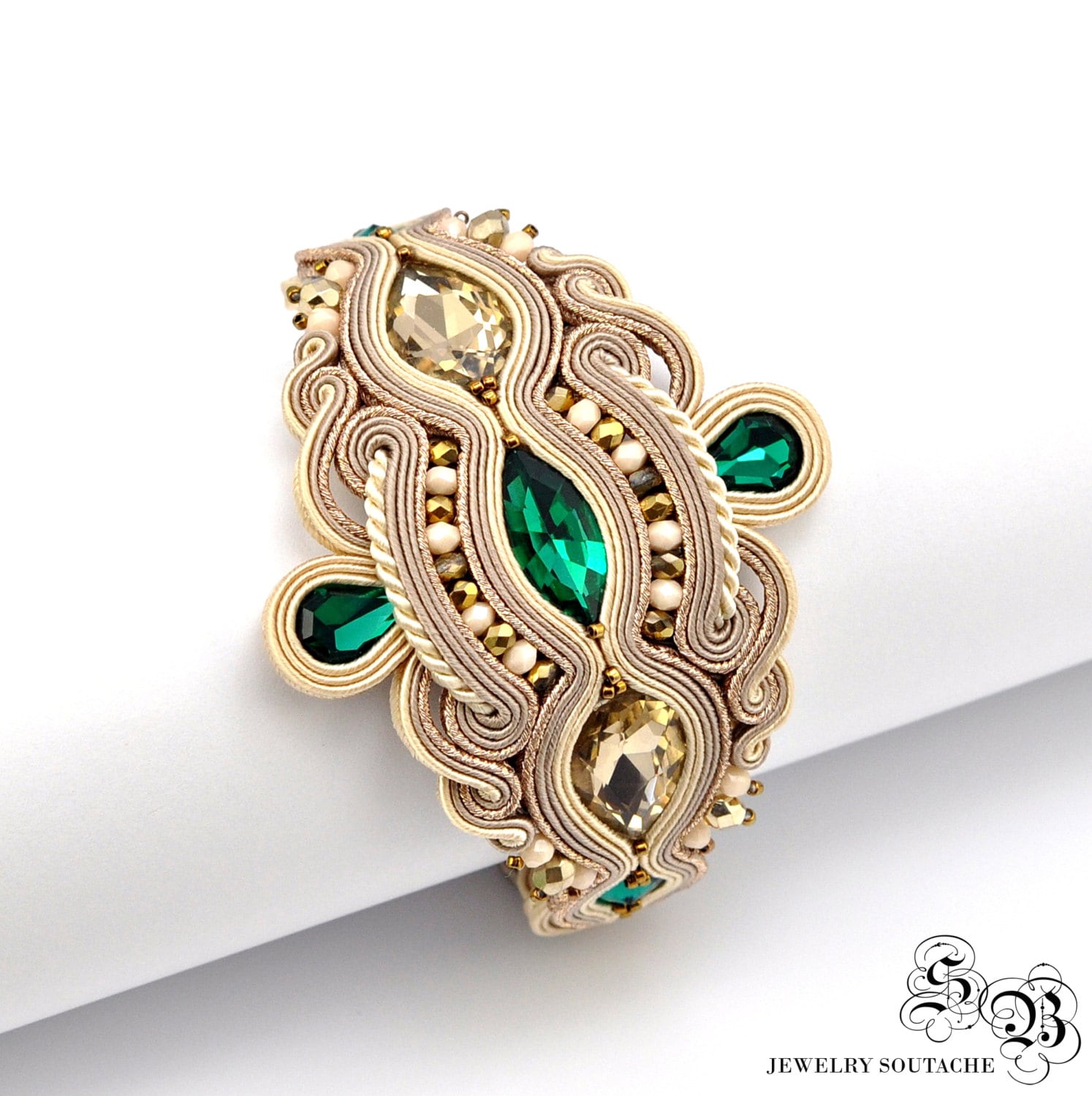 Gold & Grün Soutache Armband Eleganter Champagner Kristallschmuck Gold & Grün Soutache Armband Eleganter Champagner Kristallschmuck von LaCannet
