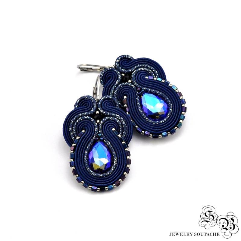 Marineblaue Soutache Ohrringe Handgemachte Silber Ohrringe von LaCannet
