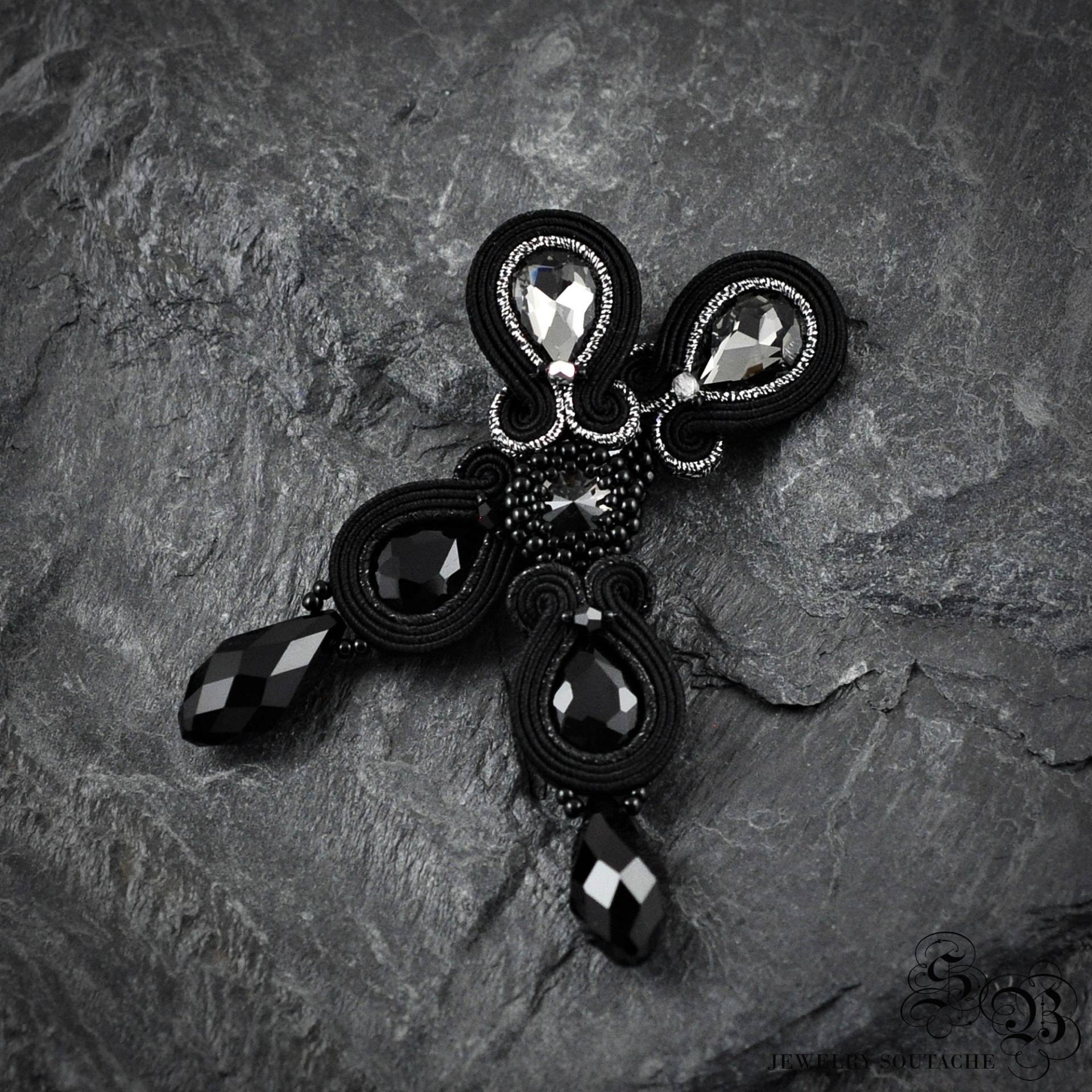 Schwarz Kristall Soutache Ohrringe Lange Schmuck Schwarz Kristall Soutache Ohrringe Lange Schmuck von LaCannet