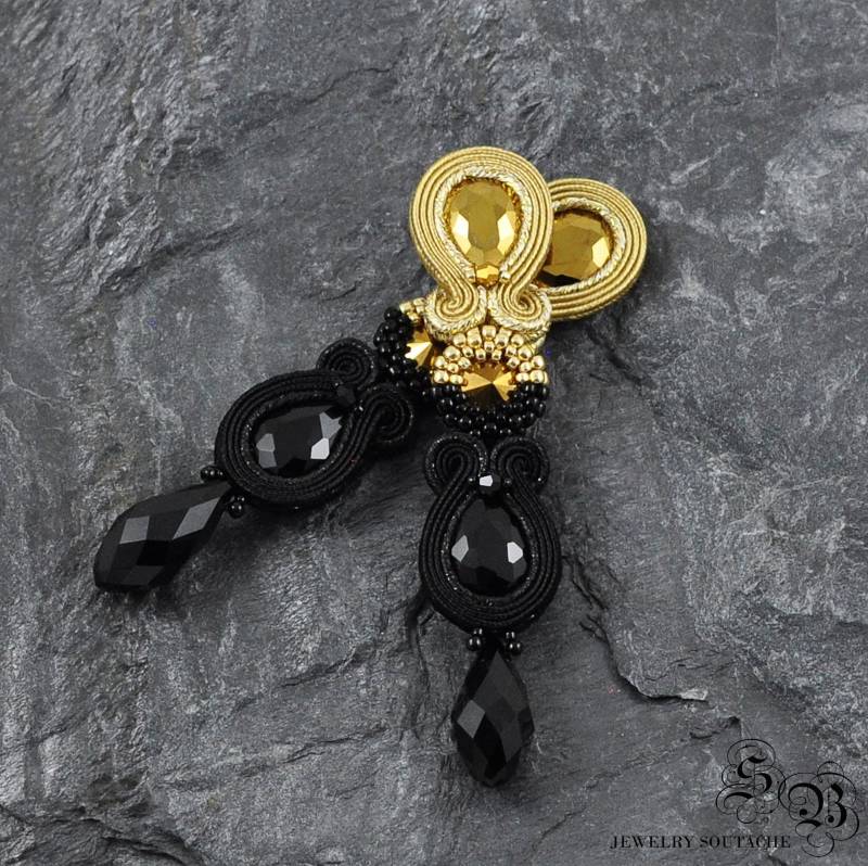 Schwarz & Gold Soutache Ohrringe Lange Perlenohrringe Schwarz & Gold Soutache Ohrringe Lange Perlenohrringe von LaCannet