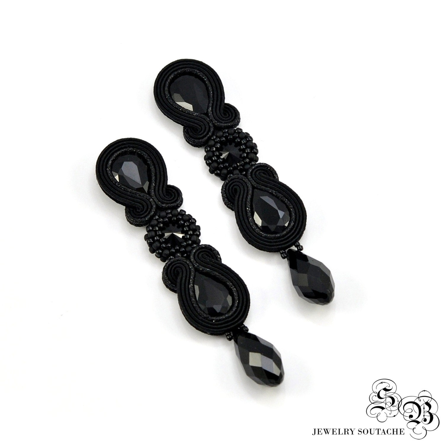Schwarze Soutache Ohrclips Langer Perlenschmuck Schwarze Soutache Ohrclips Langer Perlenschmuck von LaCannet