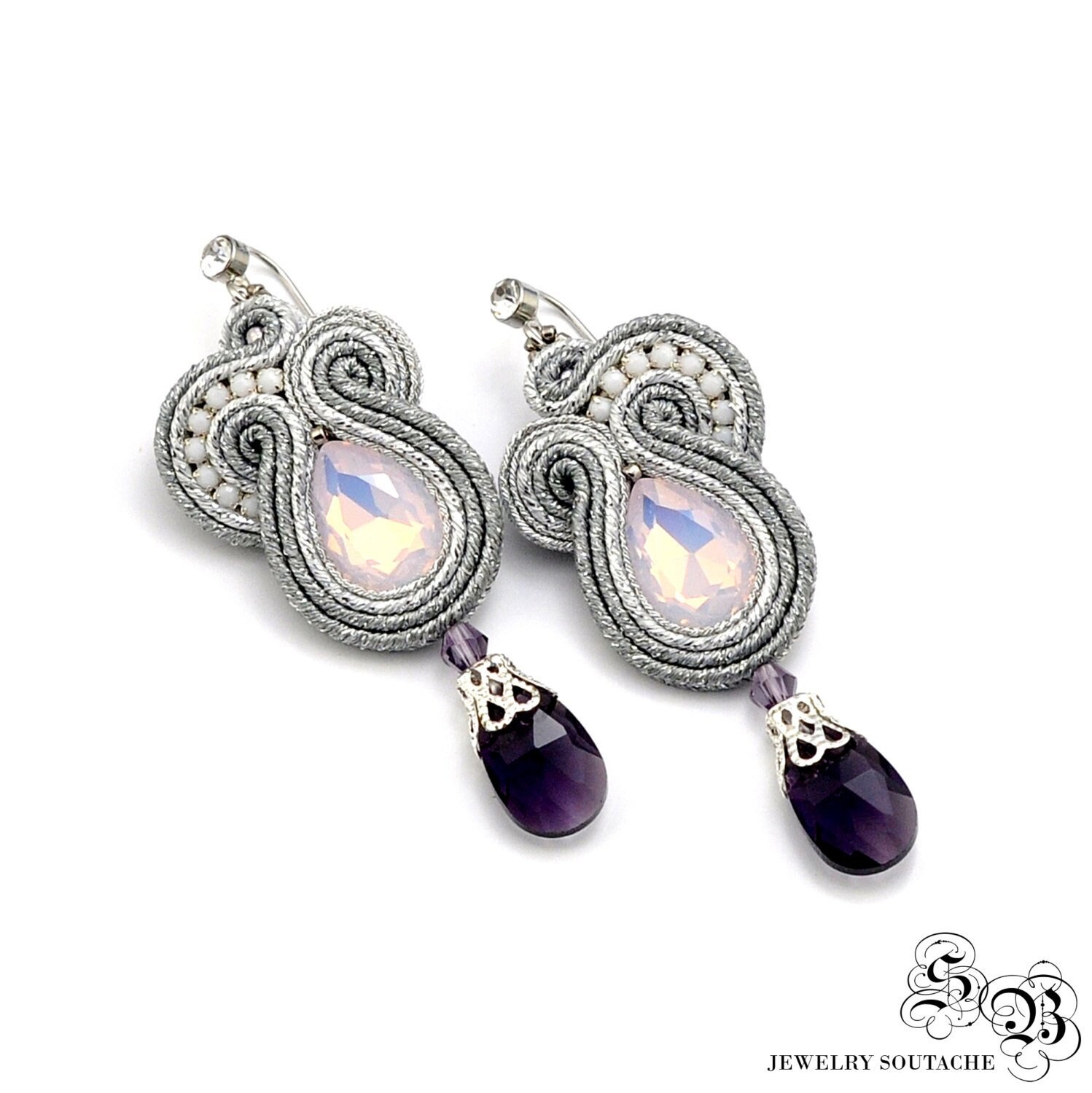 Silber Soutache Ohrringe Kristall Baumeln Tropfen Ohrringe Silber Soutache Ohrringe Kristall Baumeln Tropfen Ohrringe von LaCannet