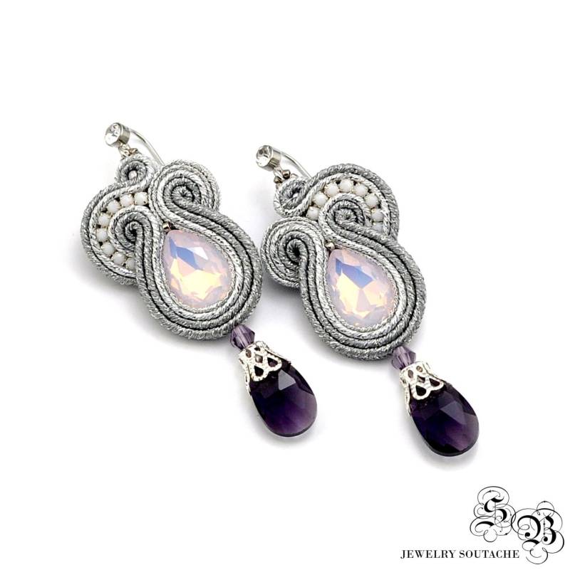 Silber Soutache Ohrringe Kristall Baumeln Tropfen Ohrringe Silber Soutache Ohrringe Kristall Baumeln Tropfen Ohrringe von LaCannet