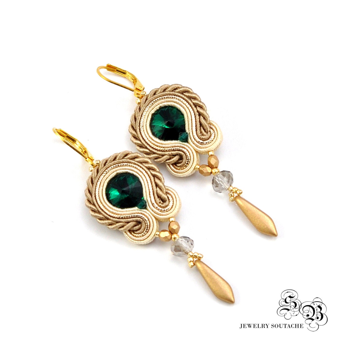 Smaragd Soutache Ohrringe Gold Bestickte Ohrringe Smaragd Soutache Ohrringe Gold Bestickte Ohrringe von LaCannet