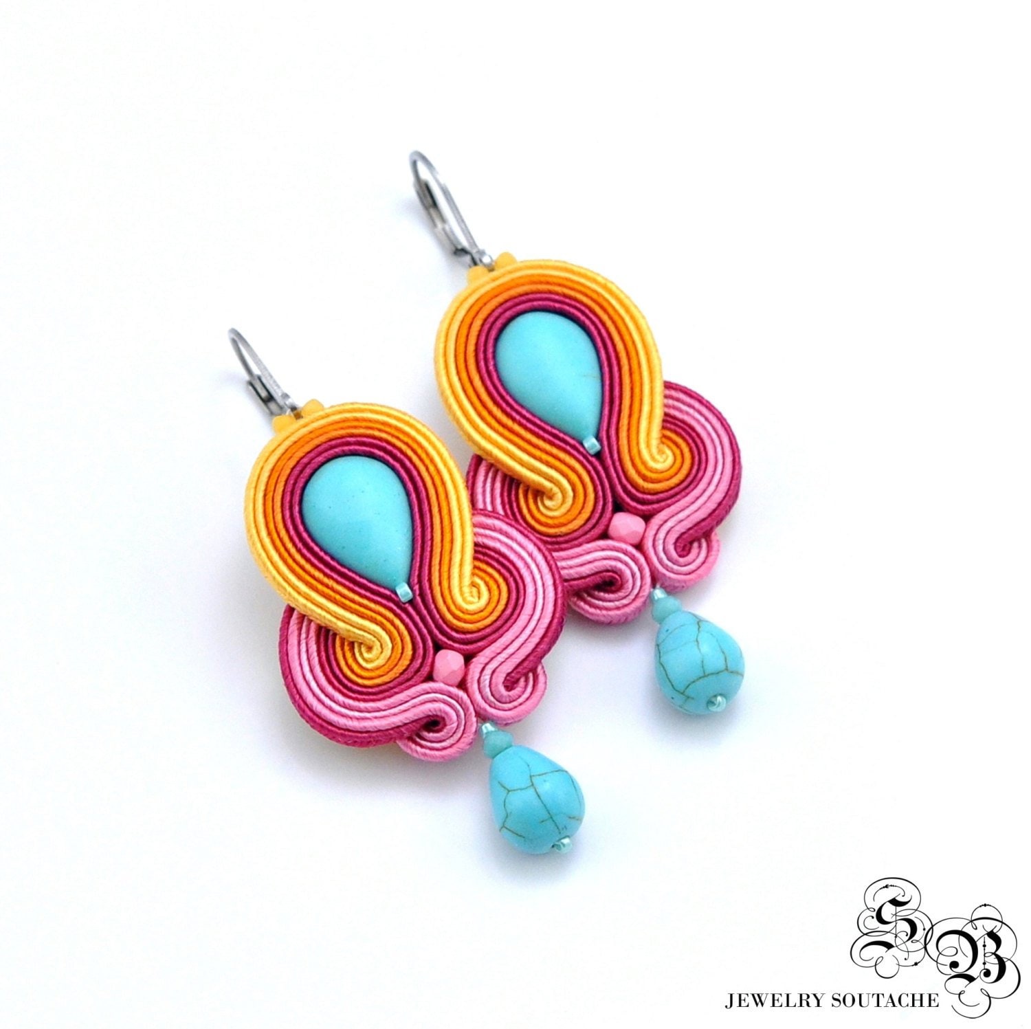 Soutache Ohrringe Handgefertigte Ohrhänger Mit Howlith Soutache Ohrringe Handgefertigte Ohrhänger Mit Howlith von LaCannet