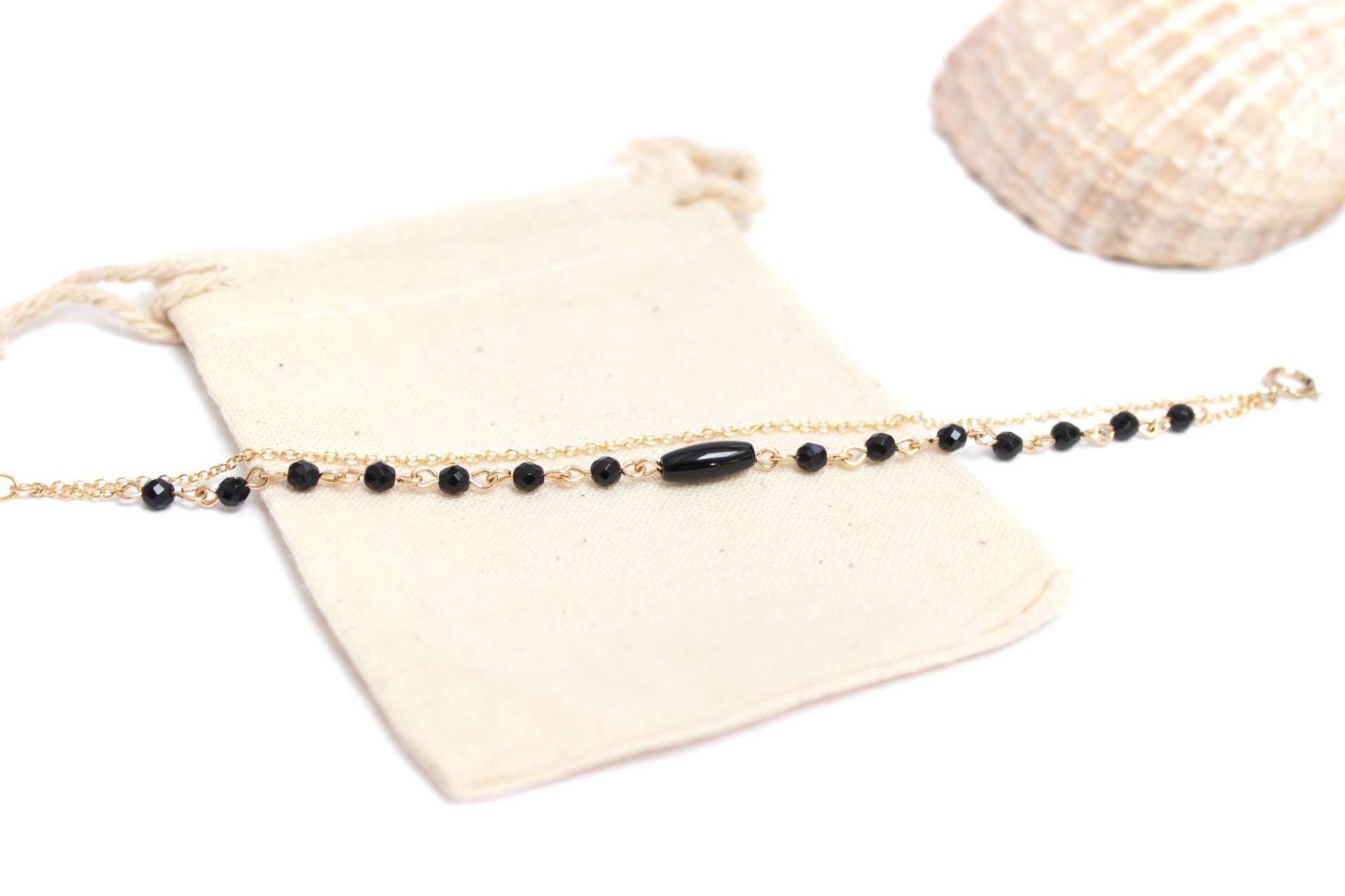 Doppelte Goldfilled Kette Armband - Perlen, Onyx Doppelte Goldfilled Kette Armband - Perlen, Onyx von LaCaptivante