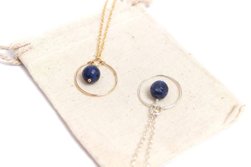 Halskette Kette - Kreis Und Sodalith Goldfilled Oder Silber 925 Zeitlose Kurze Feine Elegant Halskette Kette - Kreis Und Sodalith Goldfilled Oder Silber 925 Zeitlose Kurze Feine Elegant von LaCaptivante